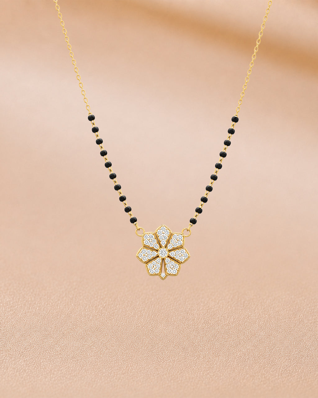 Ore 9K Gold Floral Diamond Mangalsutra Chain