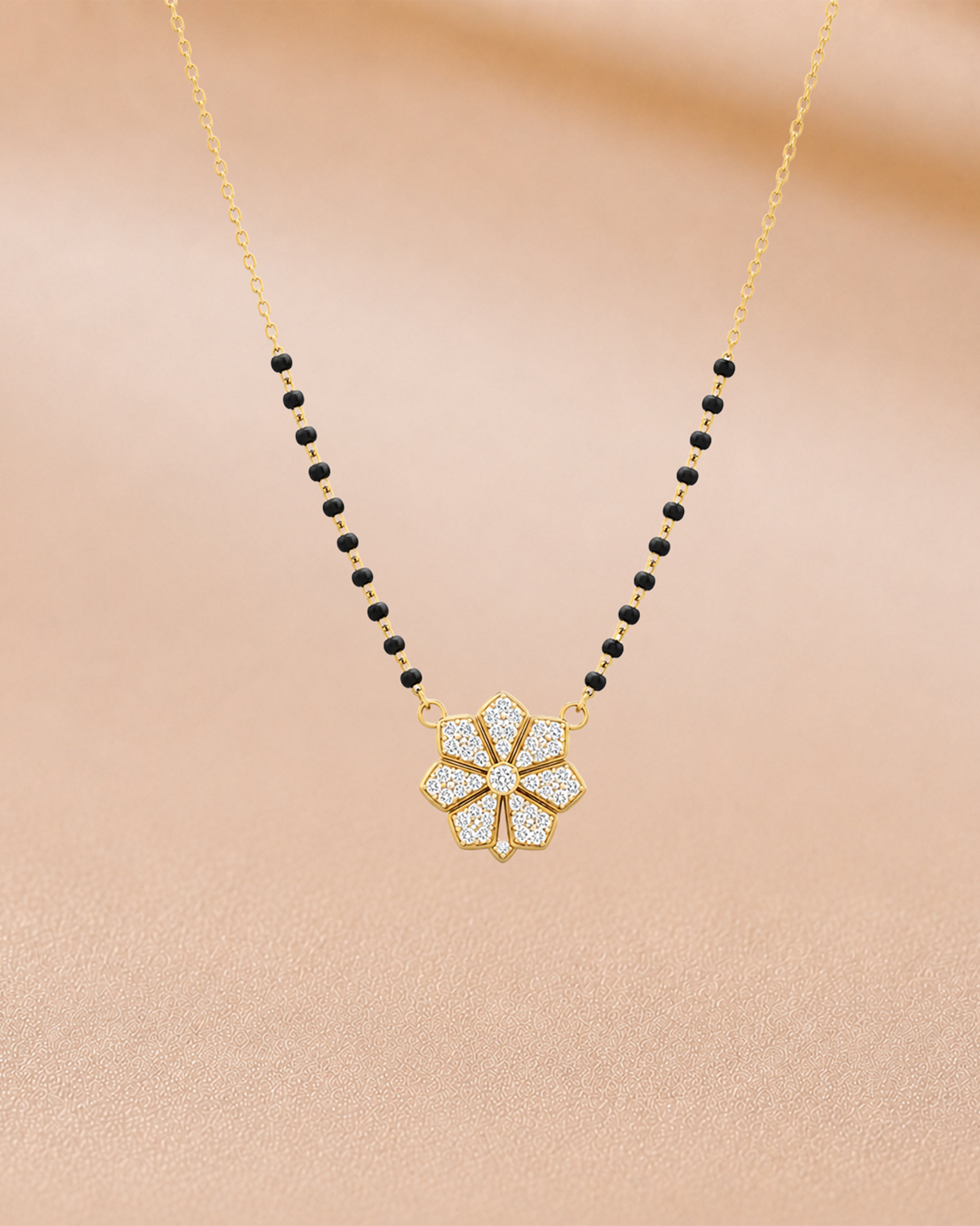 Ore 9K Gold Floral Diamond Mangalsutra Chain
