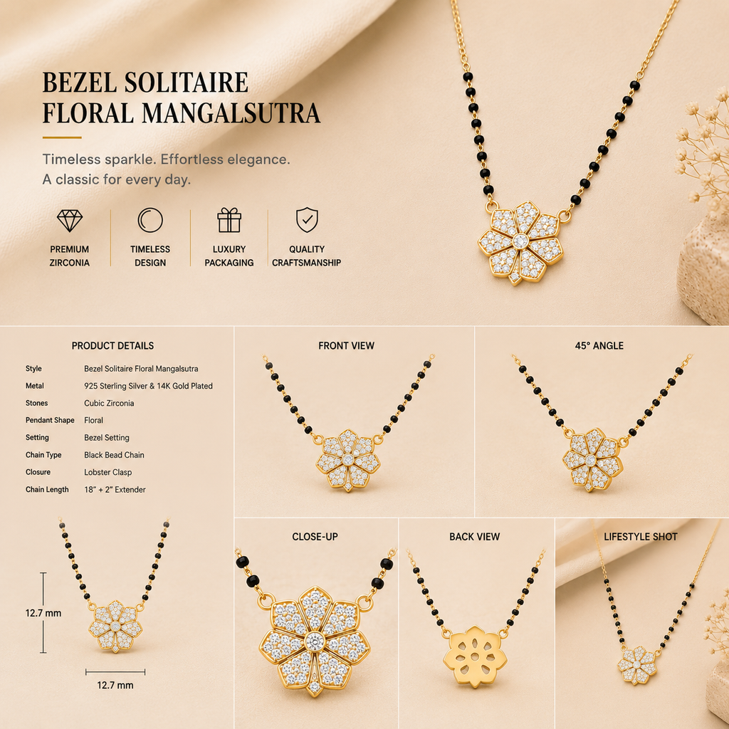 Ore 9K Gold Floral Diamond Mangalsutra Chain