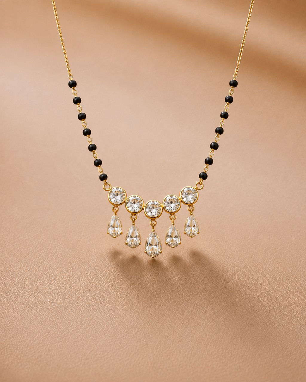 Ore 9K Gold Five-Stone Diamond Drop Mangalsutra Chain