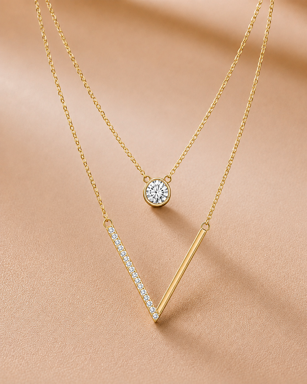 Ore 9K Gold Layered Geometric Diamond Necklace