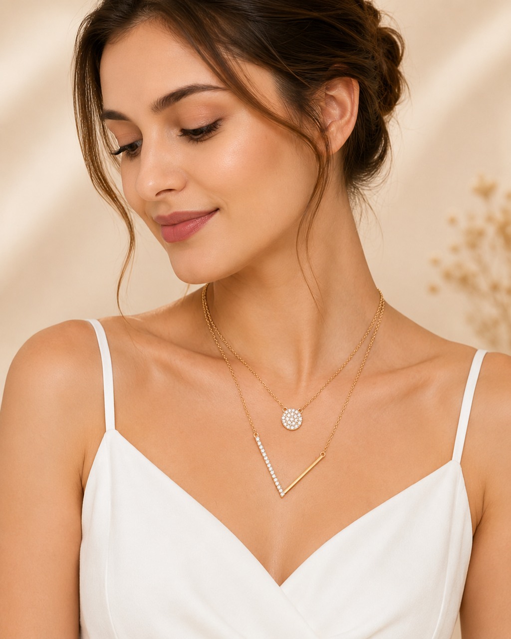 Ore 9K Gold Layered Geometric Diamond Necklace