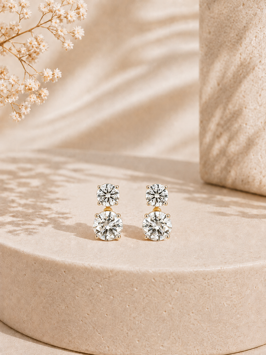 9K gold square halo diamond drop earrings by Oré