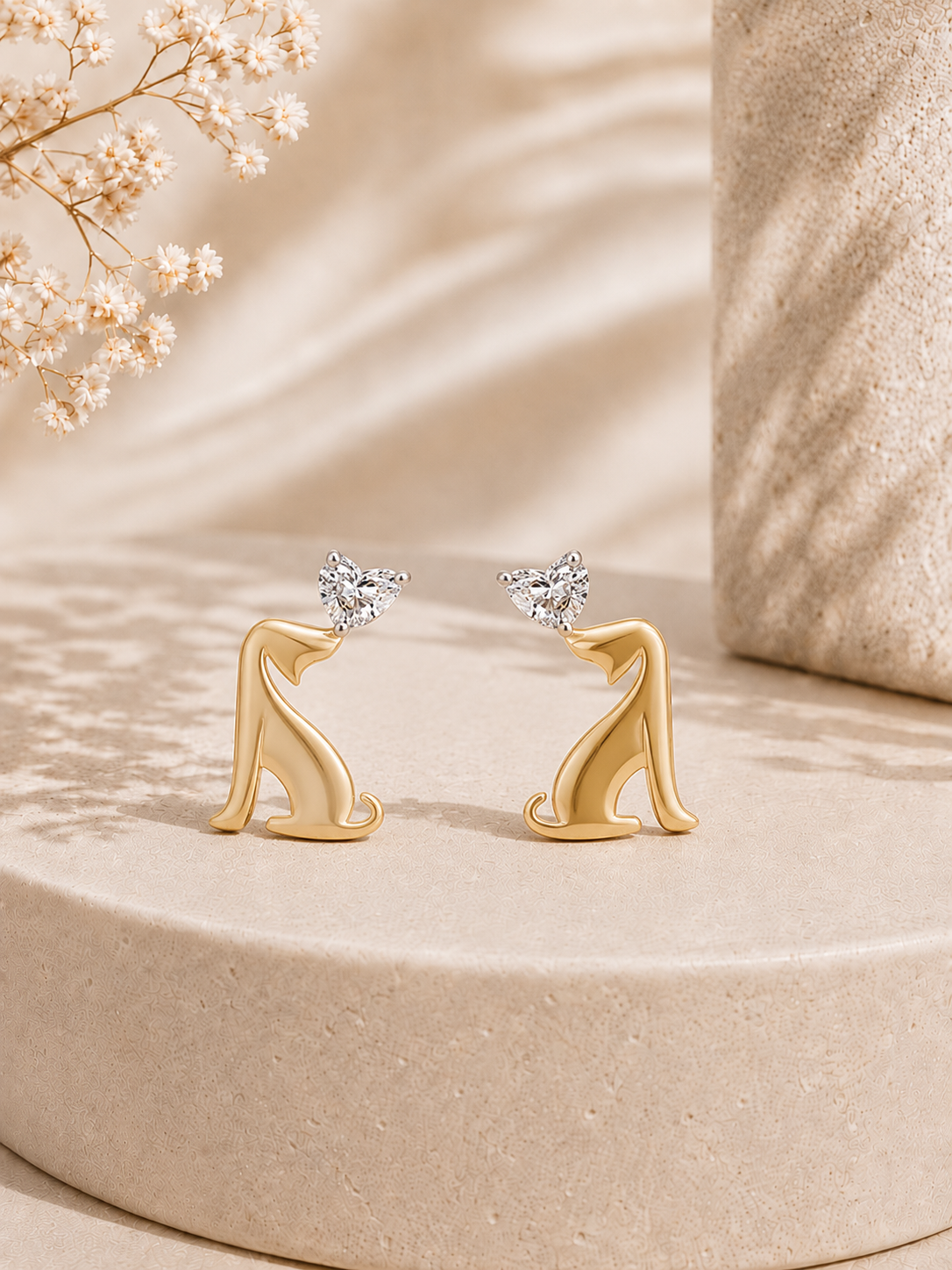 18K gold cat motif diamond earrings by Oré, view 3