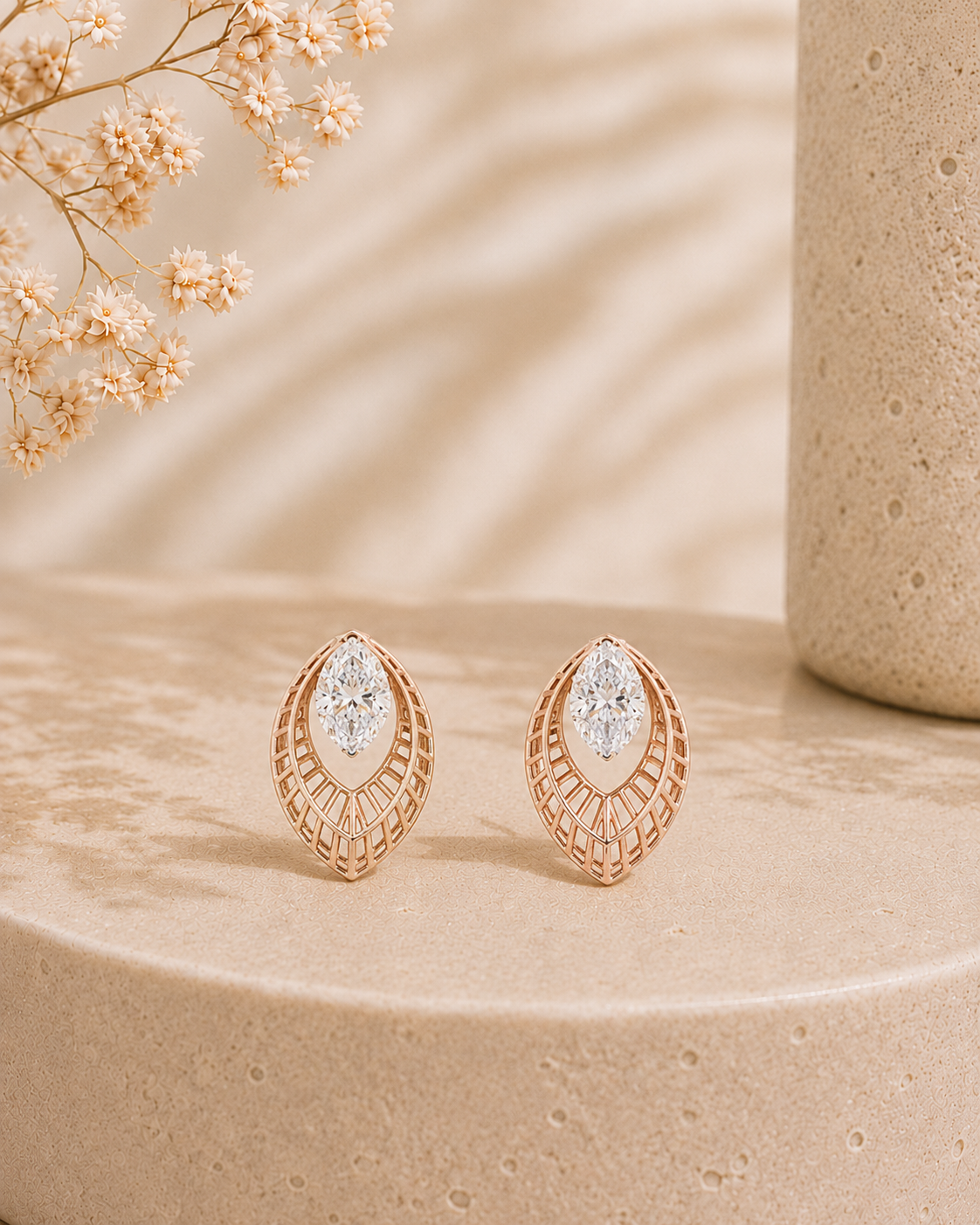 18K gold layered leaf diamond earrings by Oré, view 5