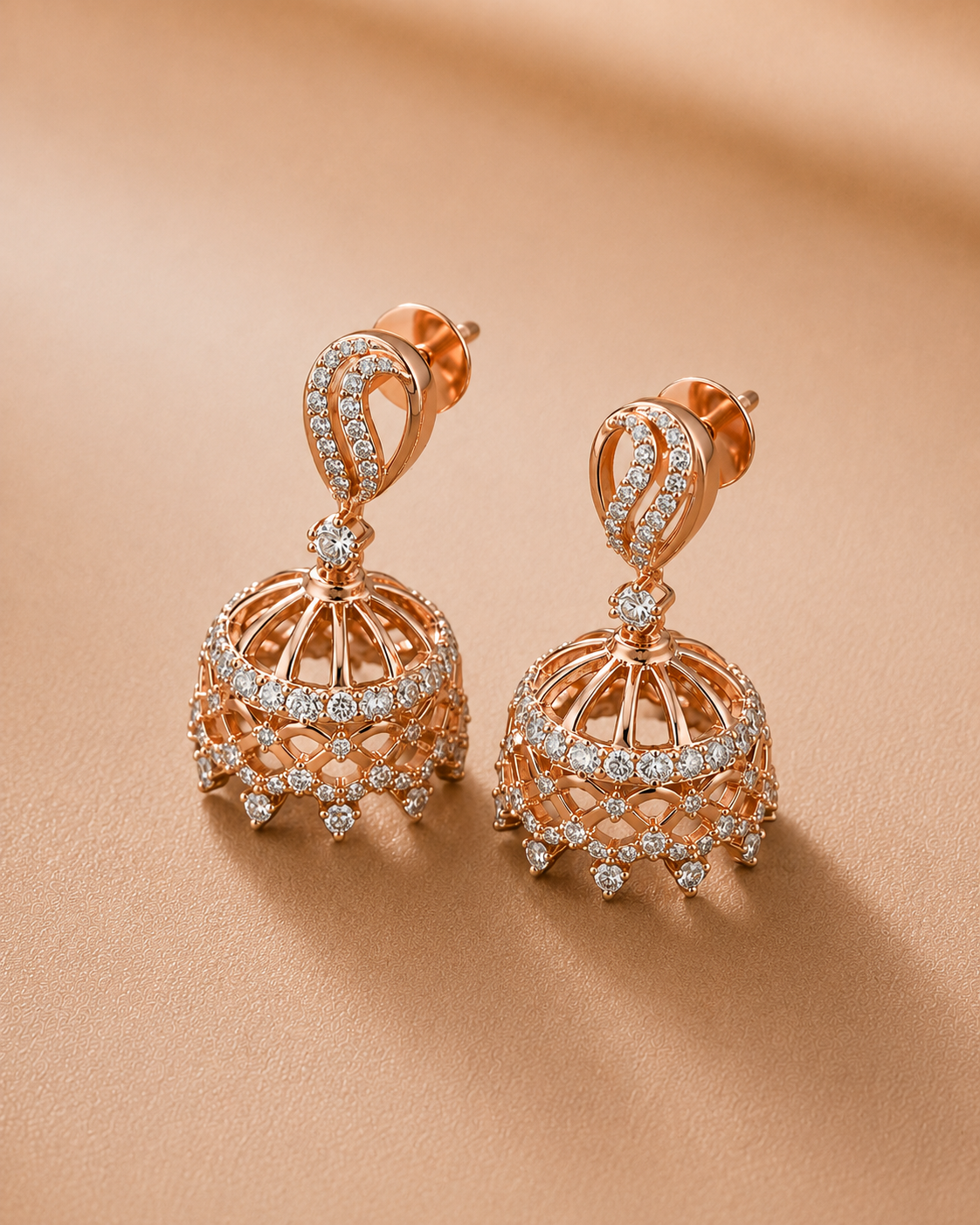 Ore 9K Gold Diamond Jhumka Drop Earrings