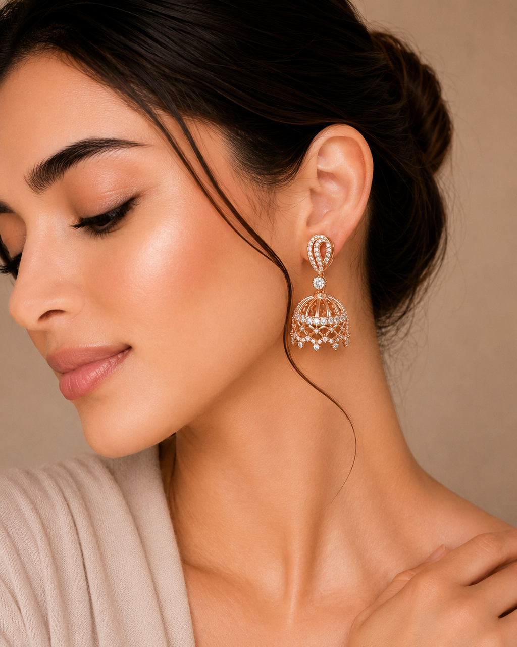Ore 9K Gold Diamond Jhumka Drop Earrings
