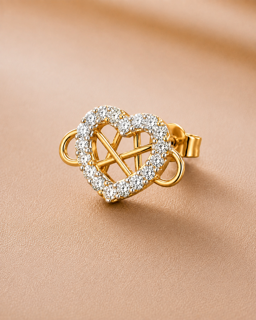 Ore 9K Gold Heart-Shaped Diamond Stud Earrings