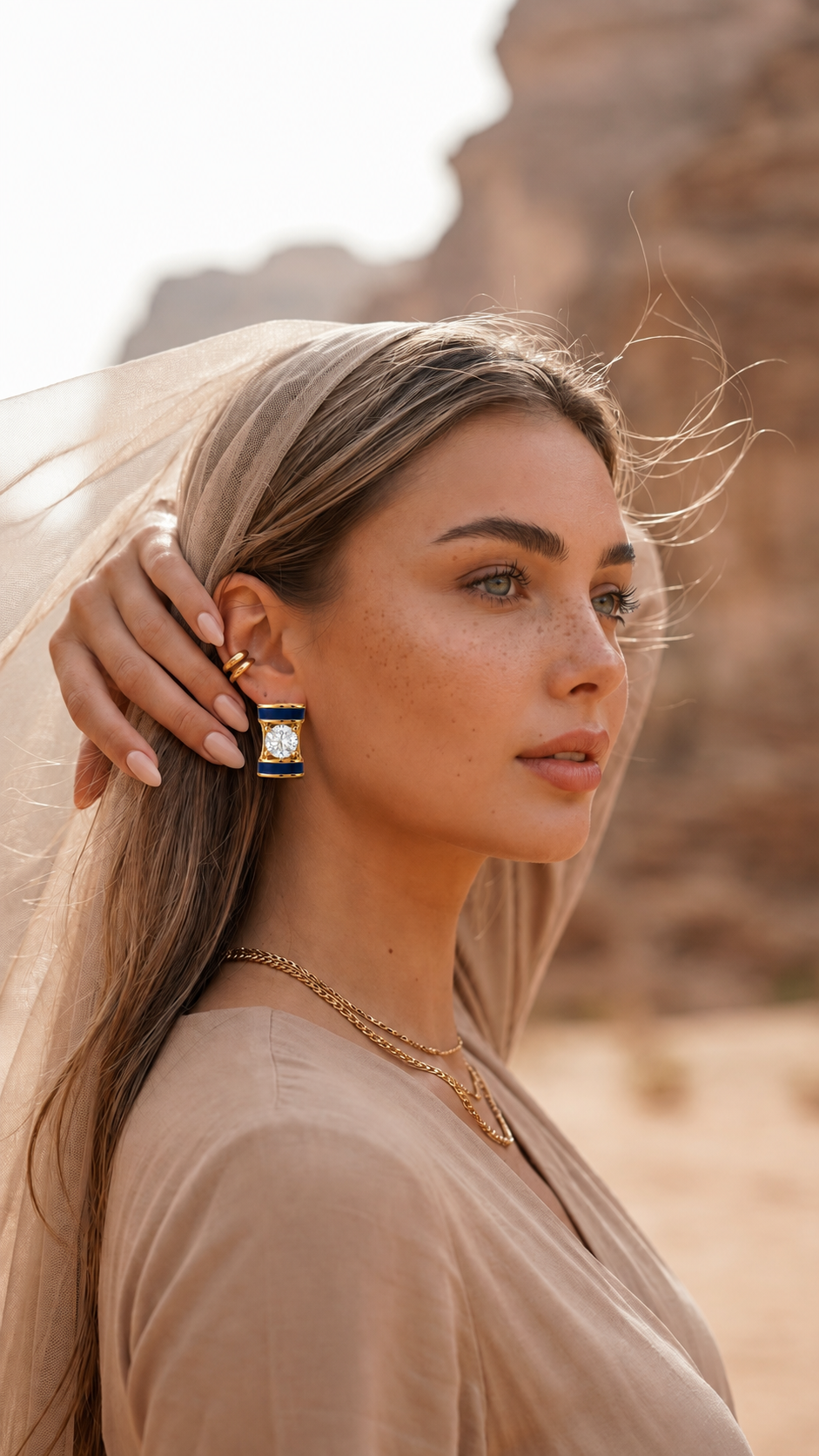 9K gold kite solitaire diamond earrings by Oré, view 2