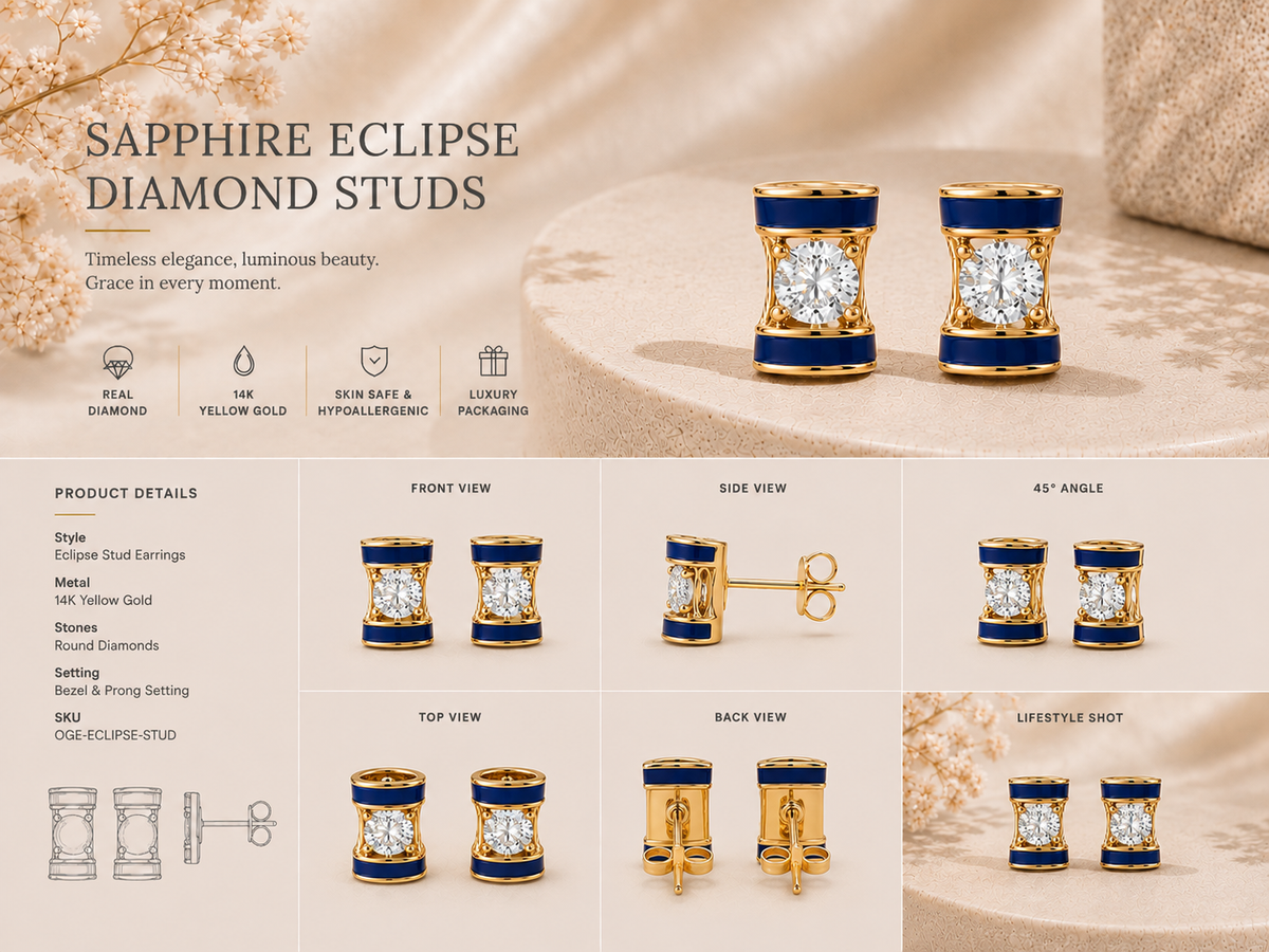 9K gold kite solitaire diamond earrings by Oré, view 3