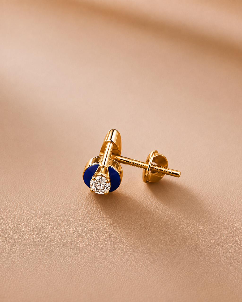 Ore 9K Gold Blue Enamel Solitaire Stud Earrings