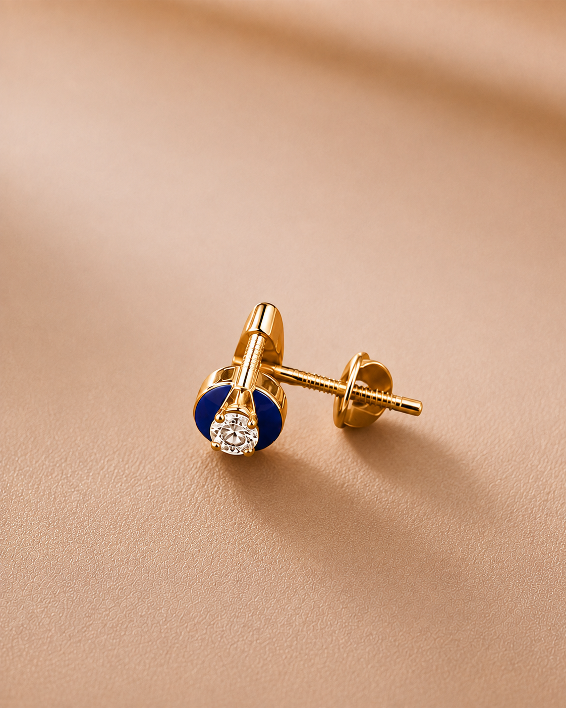 Ore 9K Gold Blue Enamel Solitaire Stud Earrings