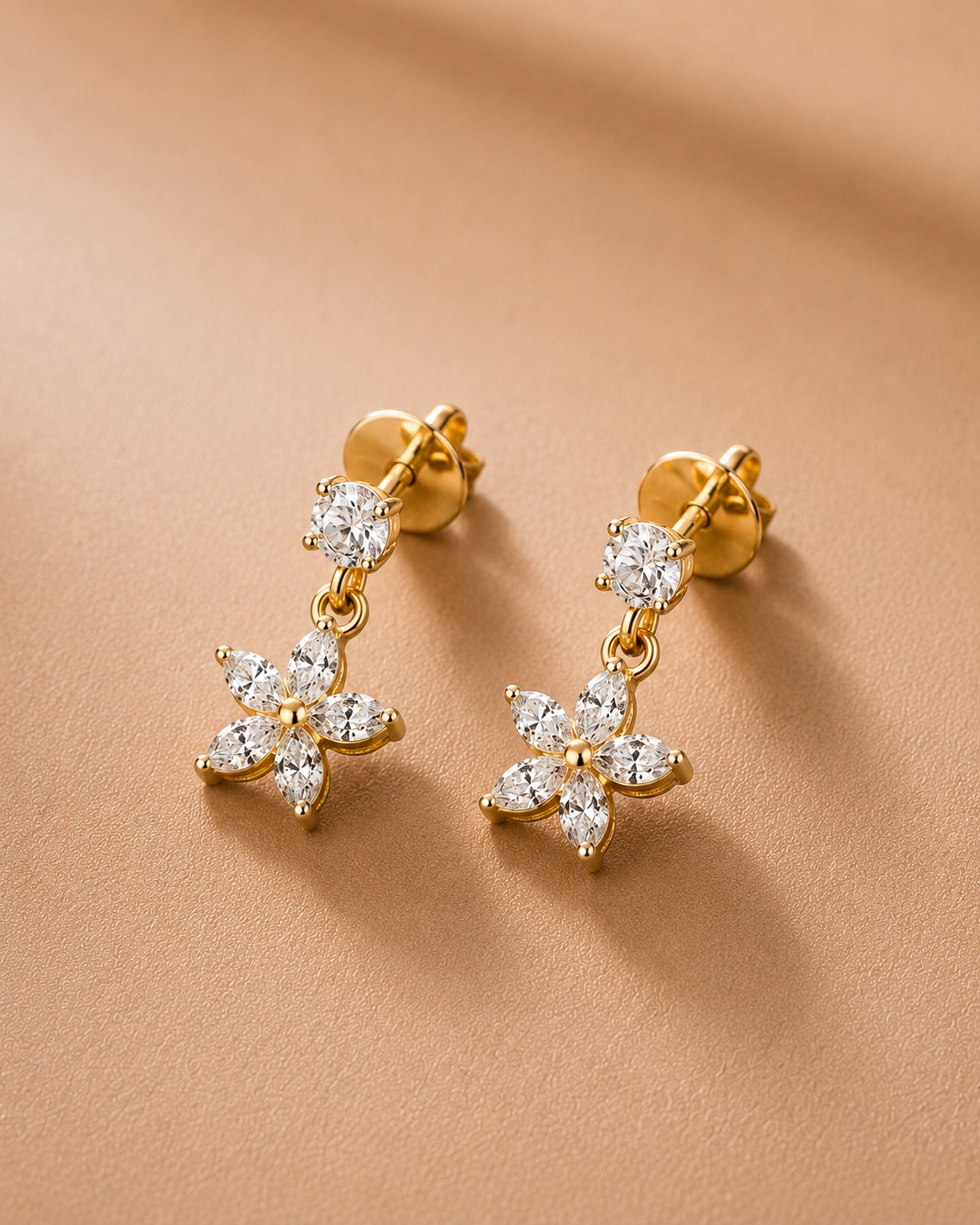 Ore 9K Gold Diamond Floral Drop Earrings