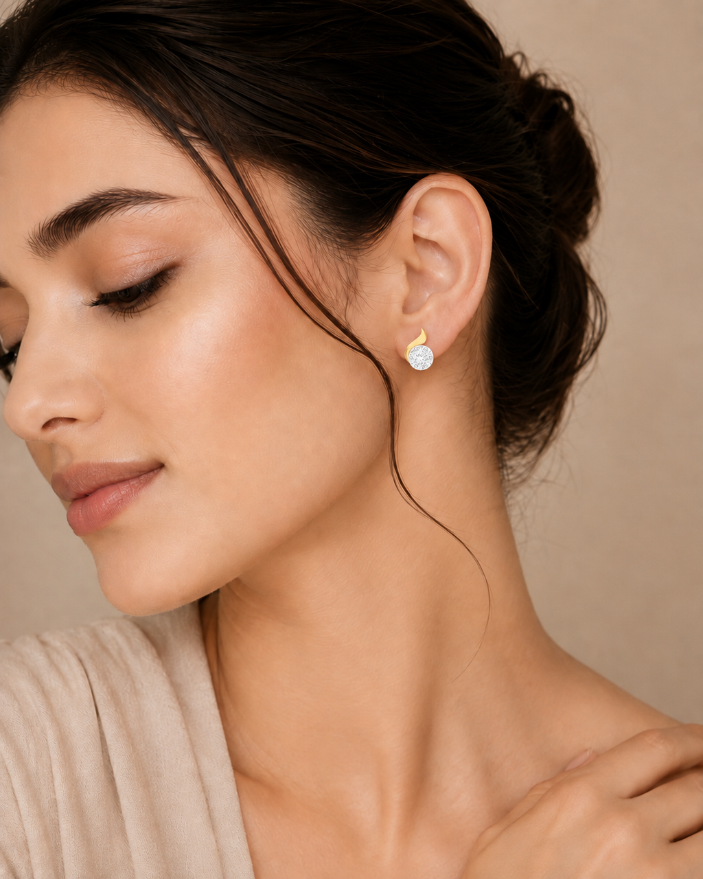 Ore 9K Gold Flame-Inspired Diamond Cluster Stud Earrings