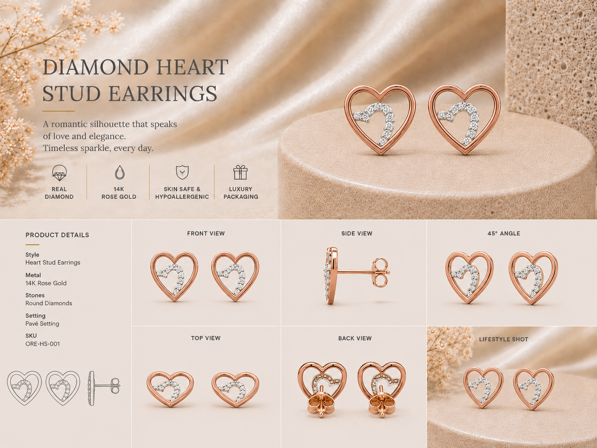 14K gold open heart diamond earrings by Oré, view 3