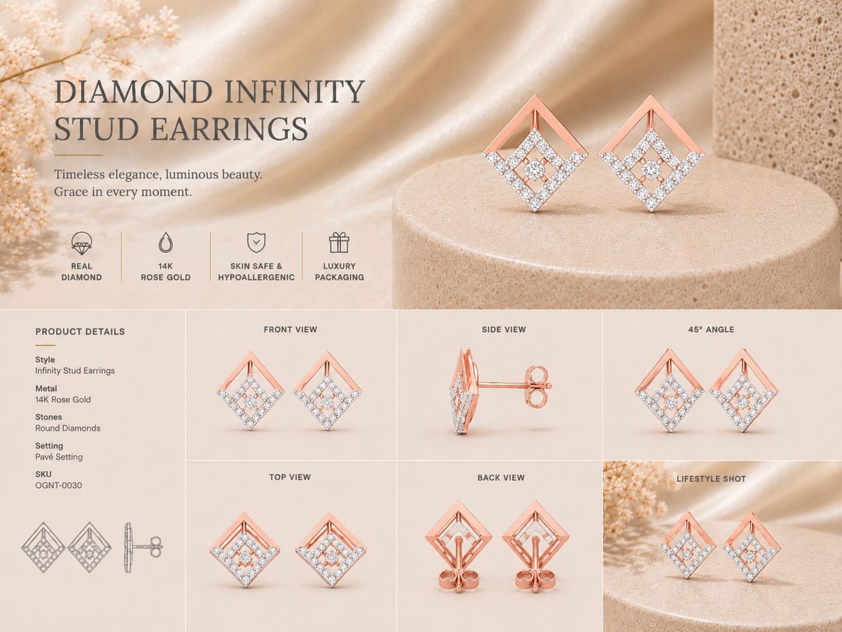 14K gold geometric diamond earrings by Oré, view 3