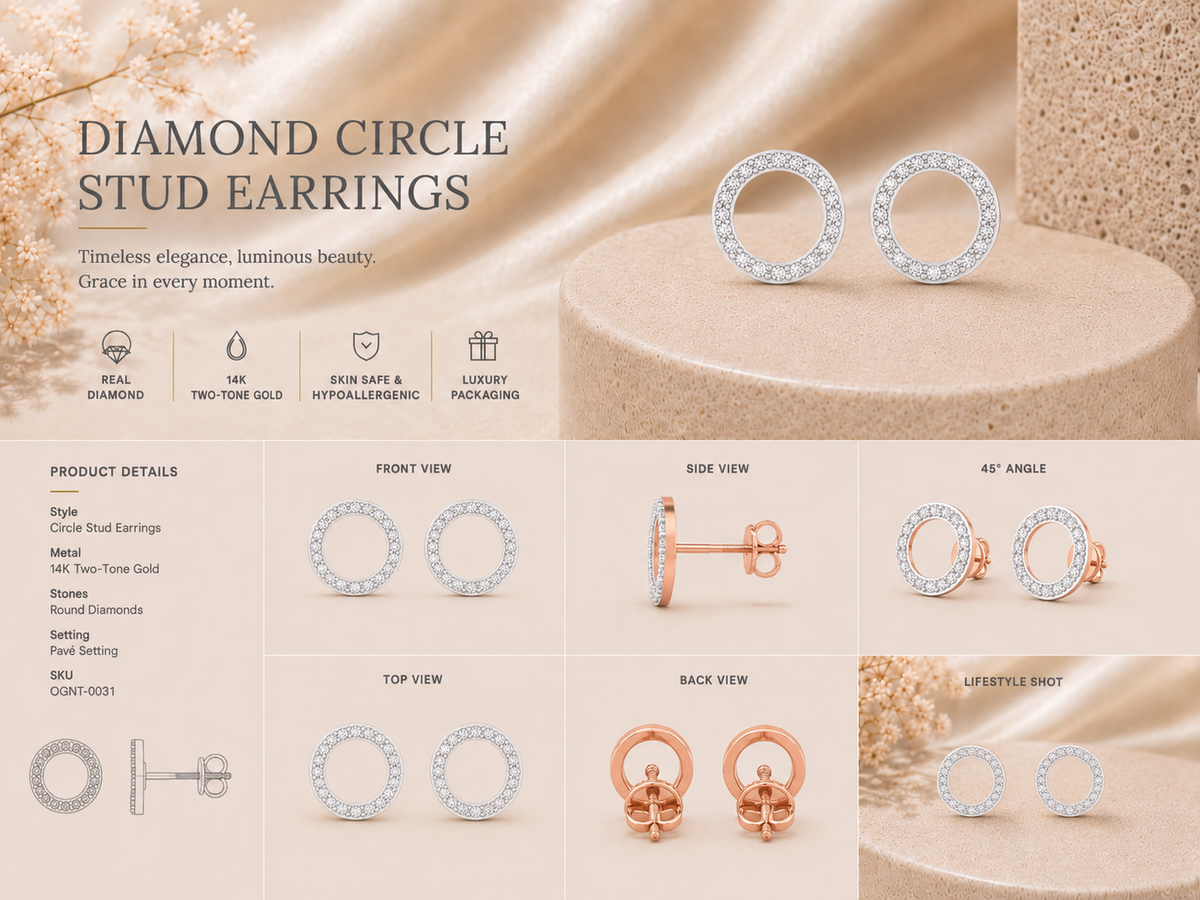 14K gold open circle pavé diamond earrings by Oré, view 3