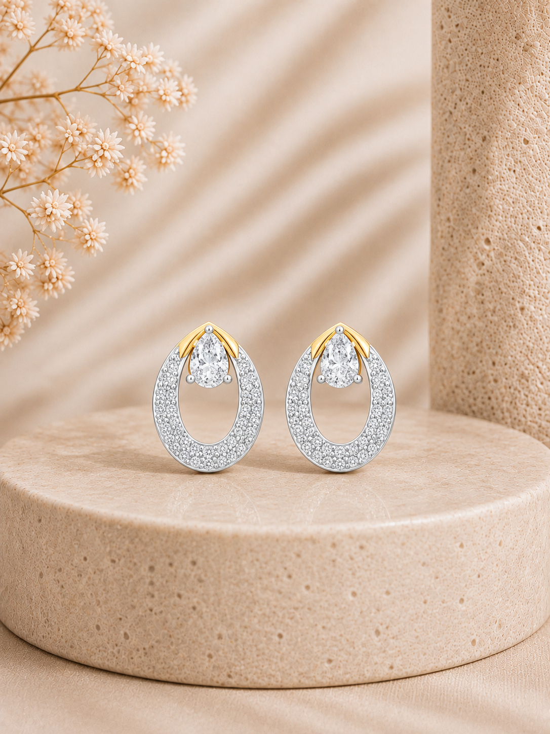 14K gold teardrop halo diamond earrings by Oré