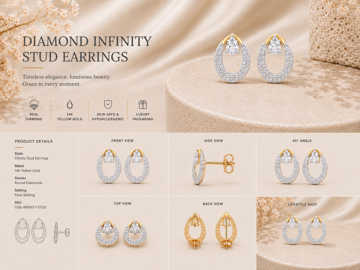 14K gold teardrop halo diamond earrings by Oré, view 3