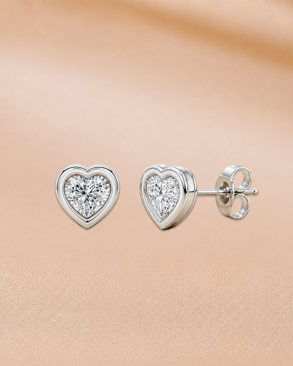 Ore 14KT Rose Gold Heart Solitaire Diamond Earrings