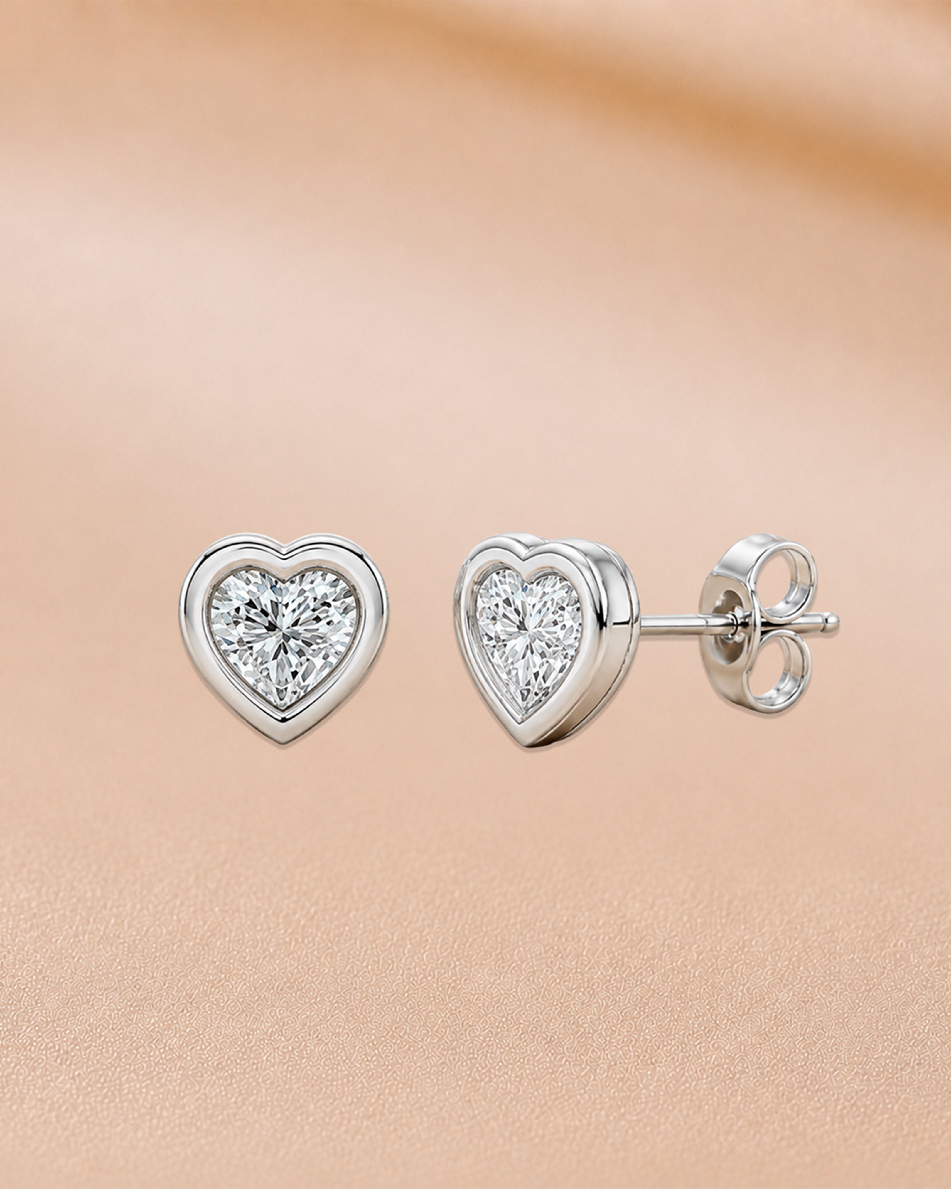 Ore 14KT Rose Gold Heart Solitaire Diamond Earrings