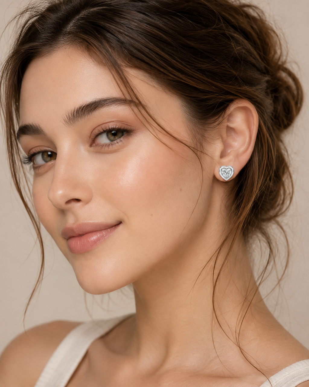 Ore 14KT Rose Gold Heart Solitaire Diamond Earrings