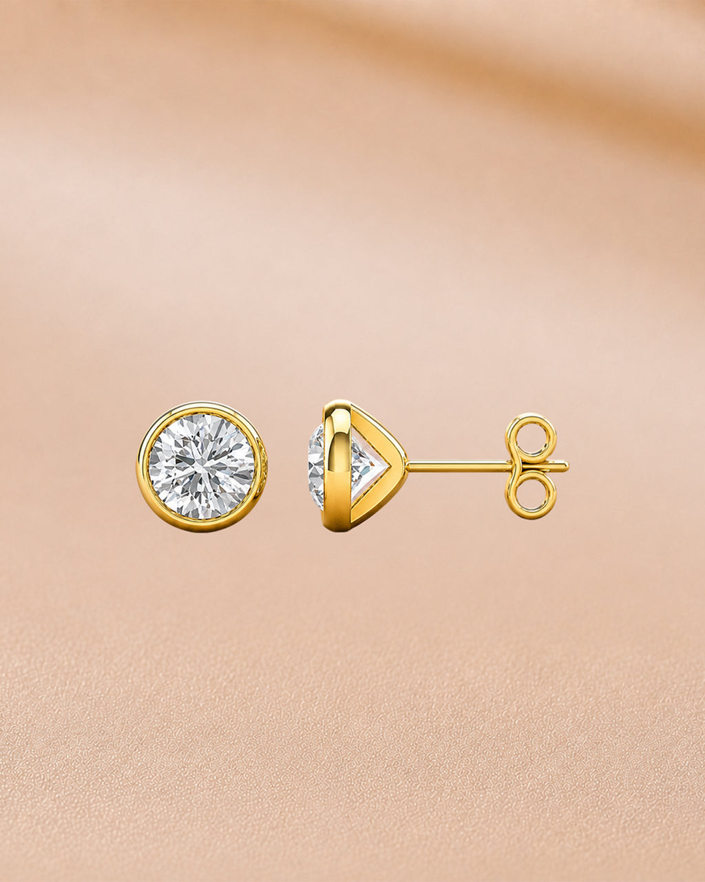 Ore 9K Yellow Gold 1.00 ct Round Bezel-Set Solitaire Stud Earrings