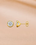 Ore 9K Yellow Gold 1.00 ct Round Bezel-Set Solitaire Stud Earrings