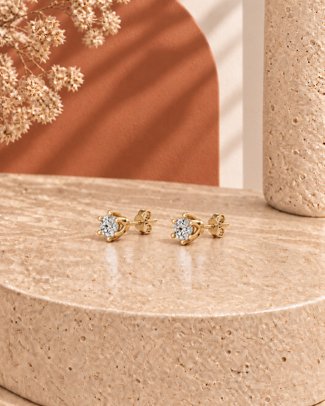14K yellow gold classic round solitaire stud earrings by Oré