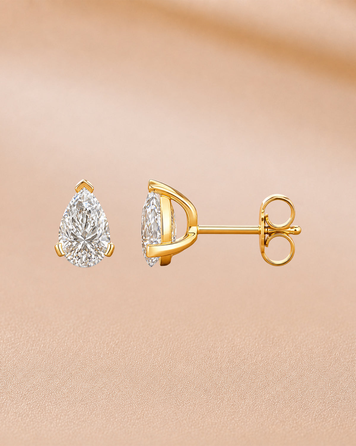 9K yellow gold princess-cut solitaire stud earrings by Oré
