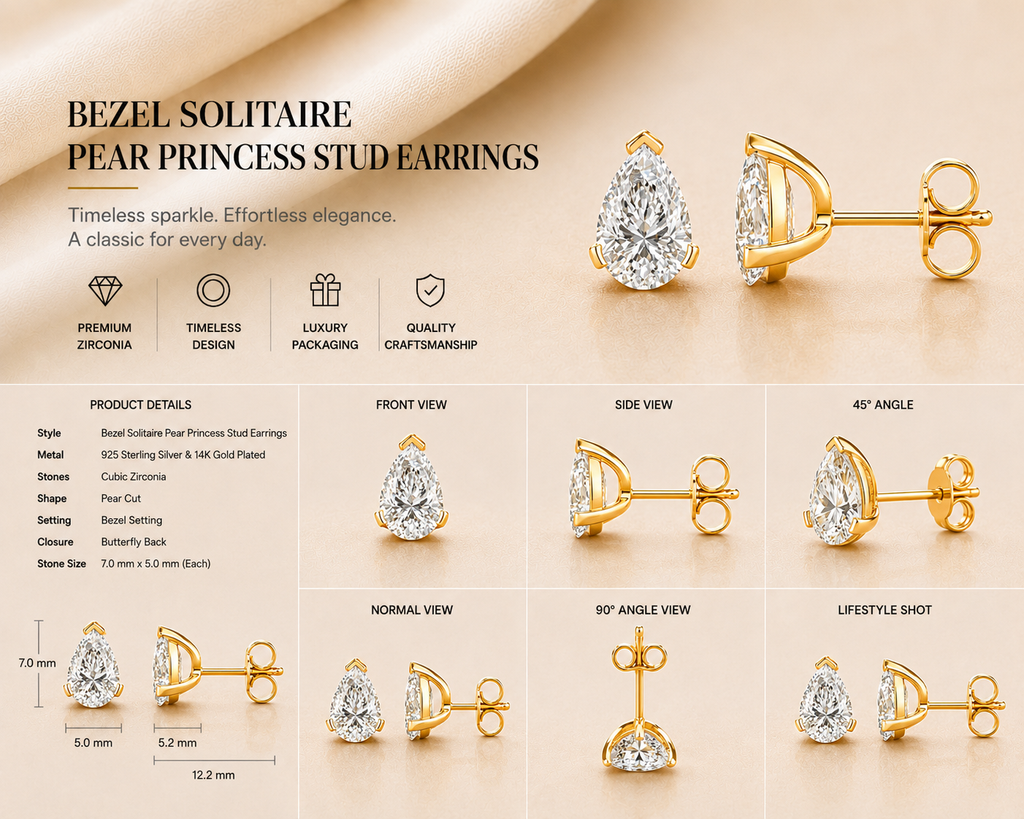 Ore 9K Yellow Gold Princess-Cut Solitaire Stud Earrings