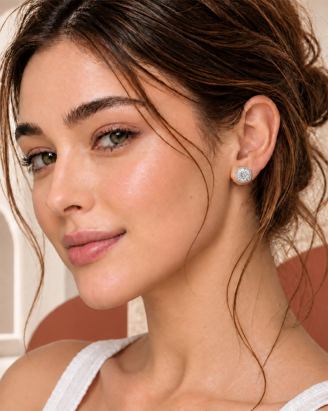 9K yellow gold classic round solitaire stud earrings by Oré, view 2