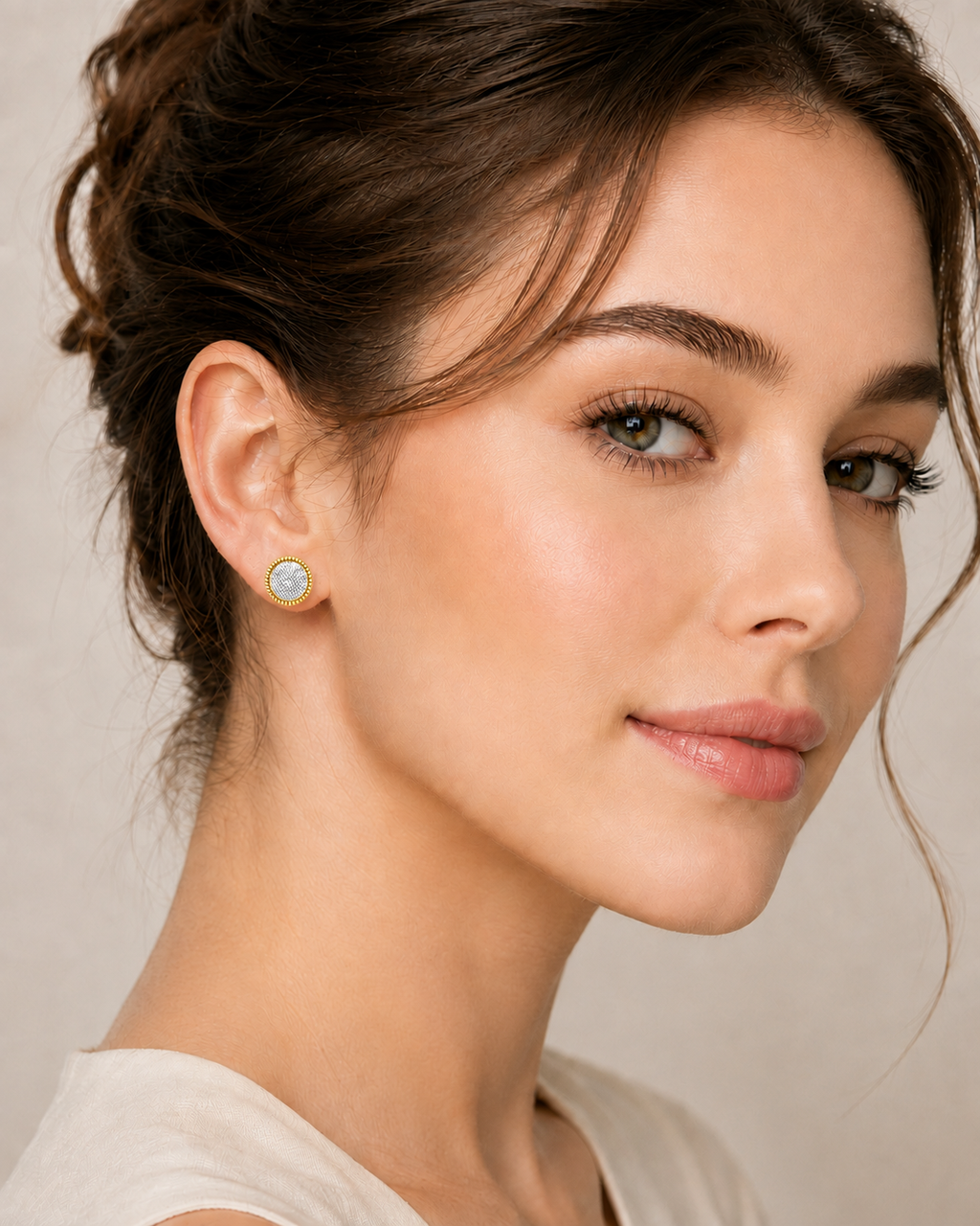 Ore 9K Rose Gold Round Milgrain Bezel Solitaire Stud Earrings