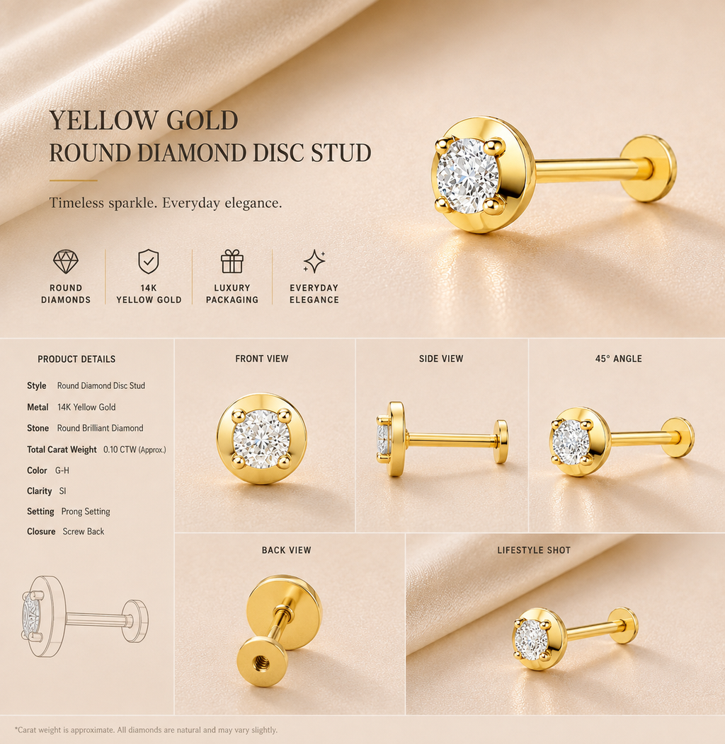 Ore 9K Rose Gold Round Solitaire Disc Nose Pin