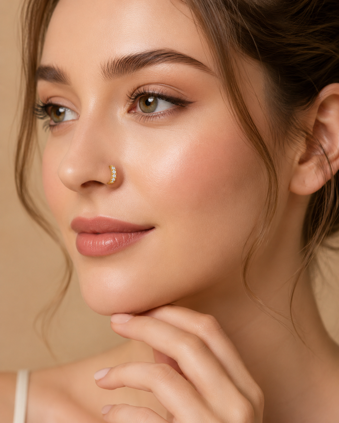 Ore 9K Yellow Gold Diamond Huggie Hoop Nose Ring