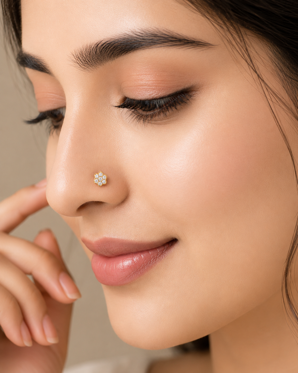 Ore 9K Gold Floral Diamond Screw-Back Nose Pin