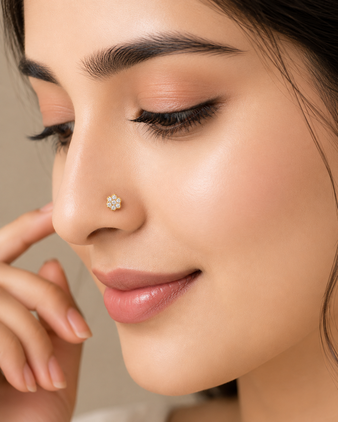 Ore 9K Gold Floral Diamond Screw-Back Nose Pin