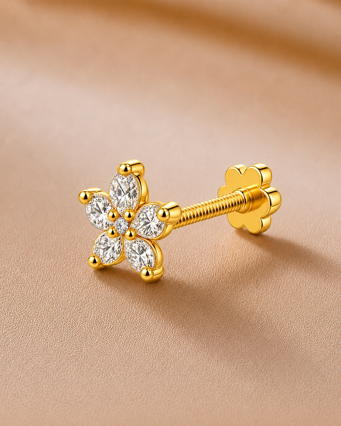 Ore 9K Gold Six-Petal Floral Cluster Nose Pin
