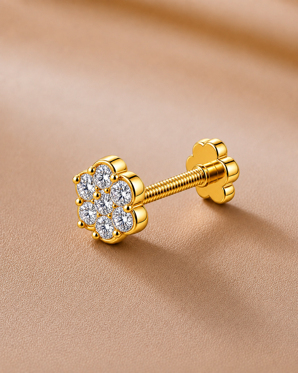 Ore 9K Gold Round Solitaire Nose Pin
