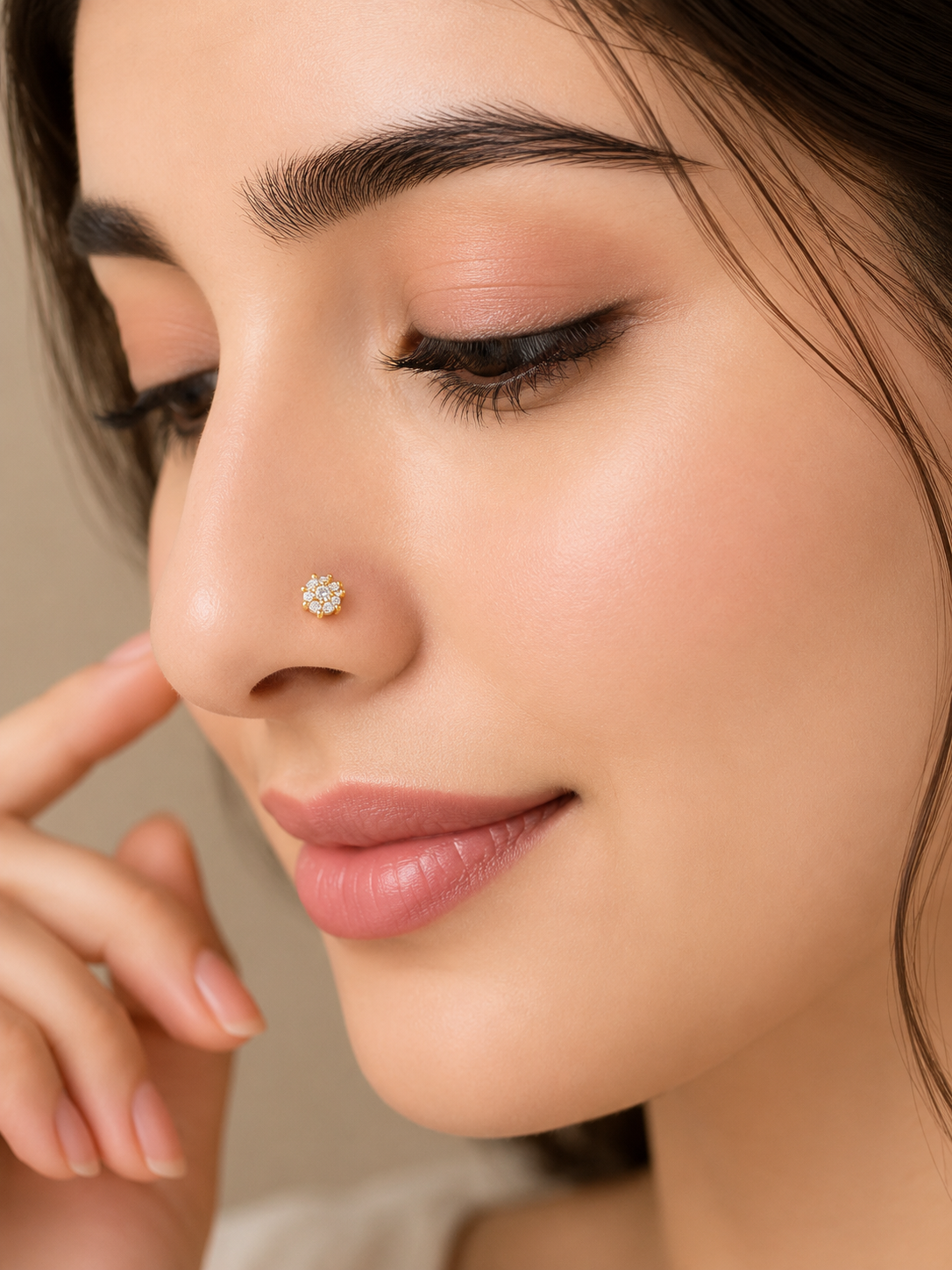 Ore 9K Gold Round Solitaire Nose Pin