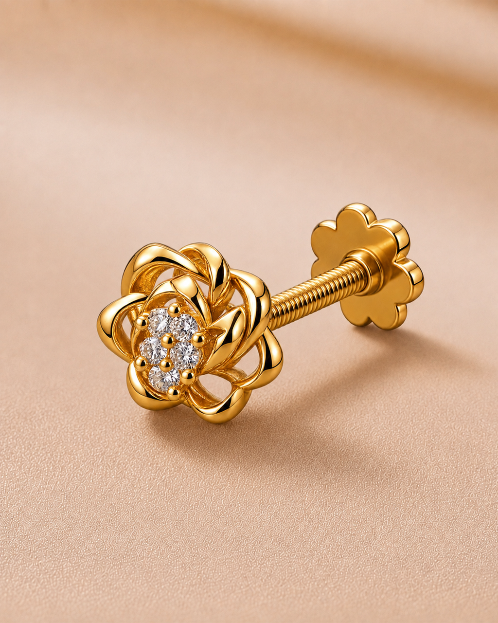 Ore 9K Gold Rose-Inspired Solitaire Nose Pin