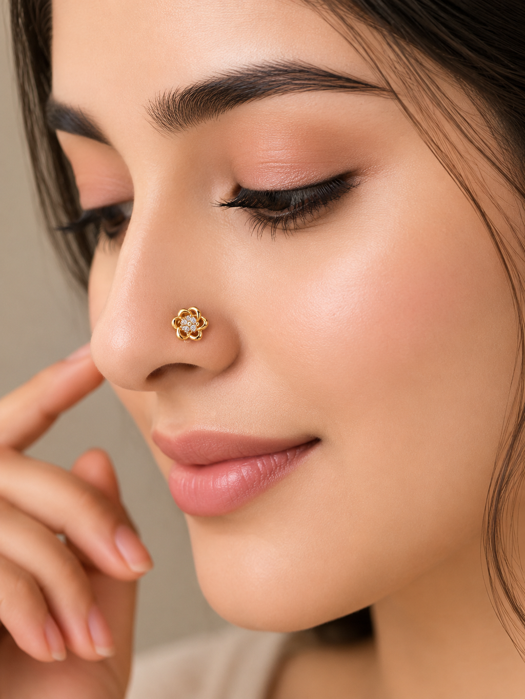 Ore 9K Gold Rose-Inspired Solitaire Nose Pin