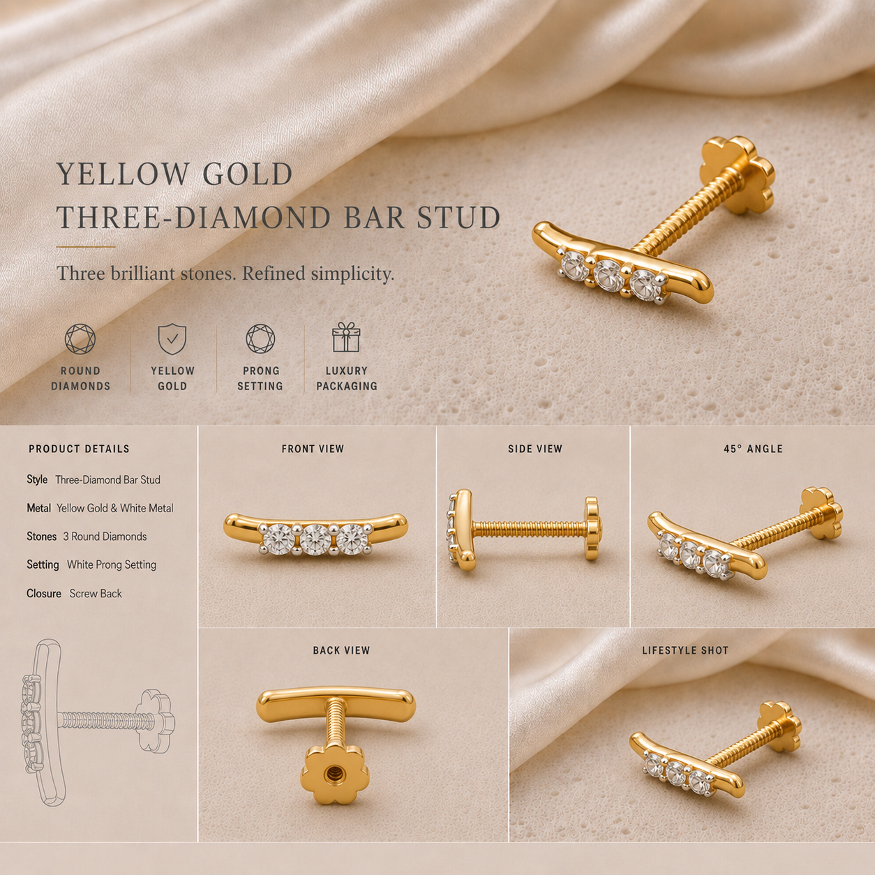 Ore 14KT Yellow Gold S-Shaped Nose Pin