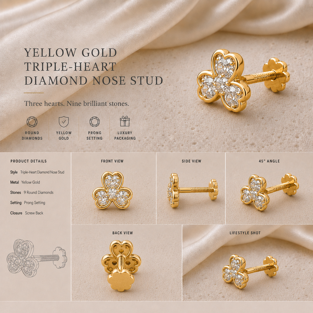 Ore 14KT Yellow Gold Flower Nose Pin