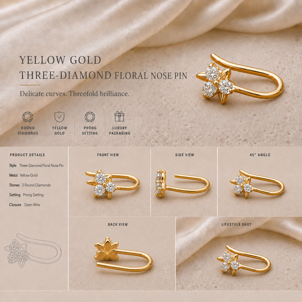 Ore 14KT Yellow Gold Hook Nose Pin