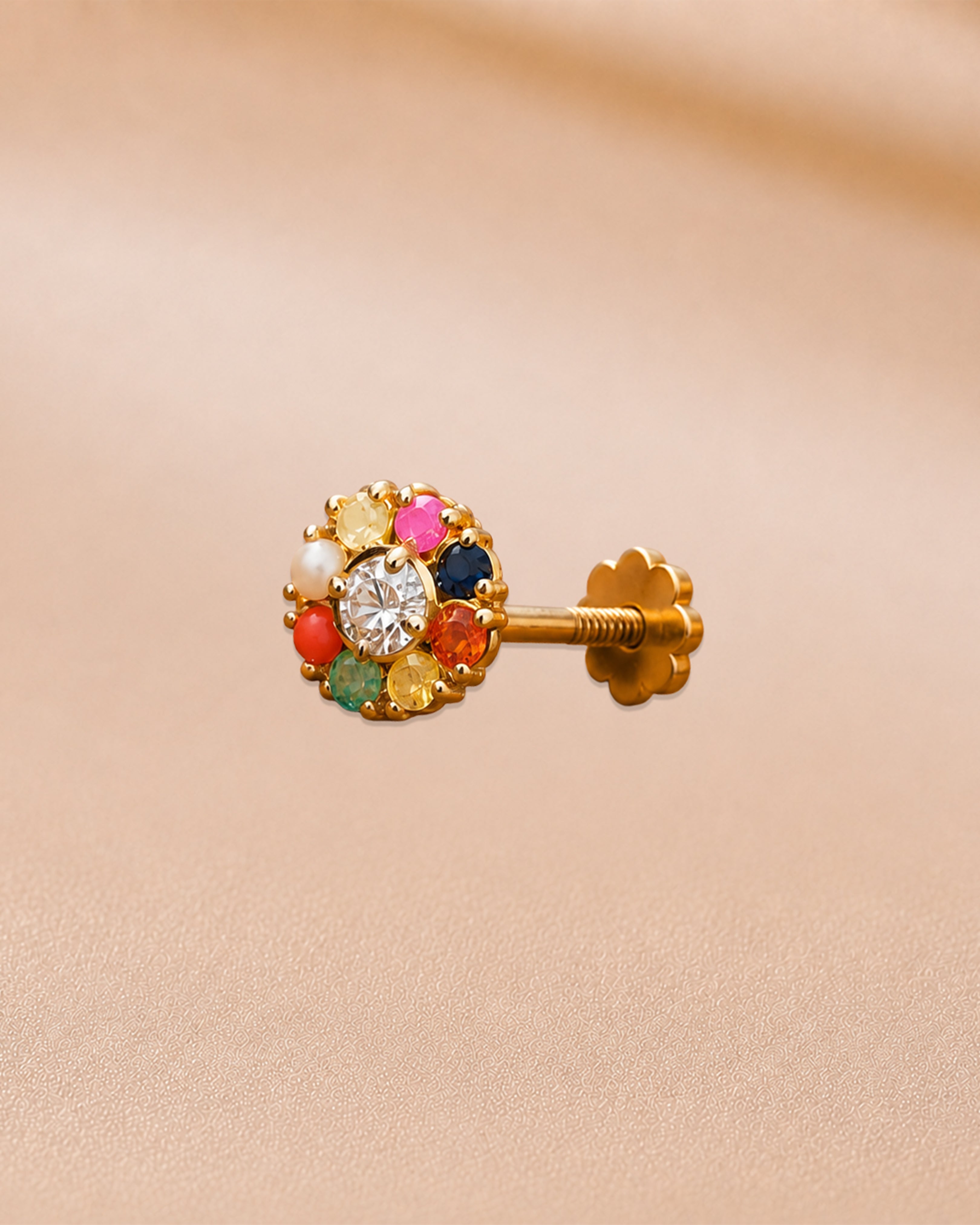Ore 14KT Yellow Gold Navaratna Nose Pin