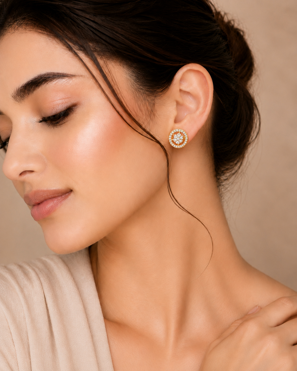 Ore 9K Gold Floral Halo Stud Earrings
