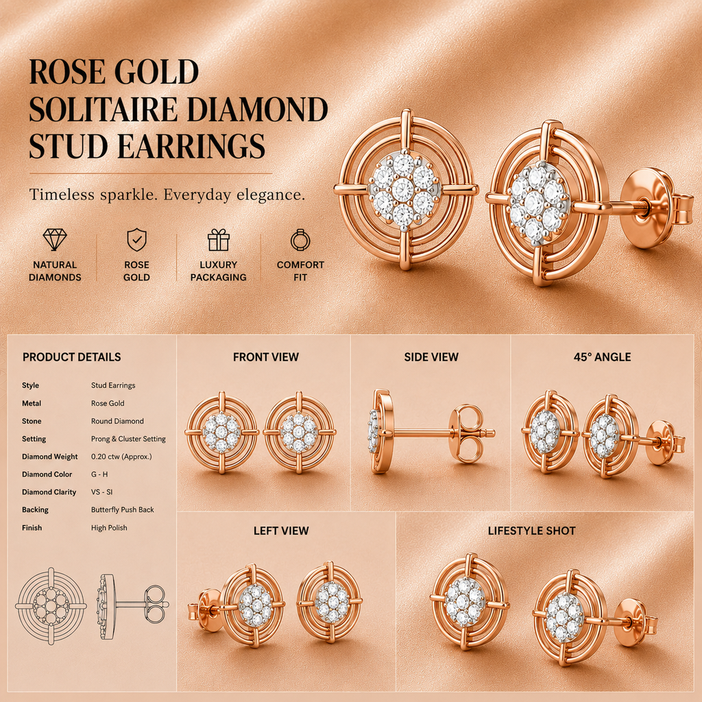 Ore 9K Gold Geometric Orbit Diamond Stud Earrings