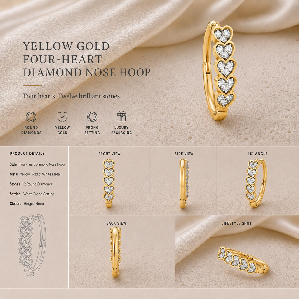 Ore 14KT Yellow Gold Heart Nose Pin