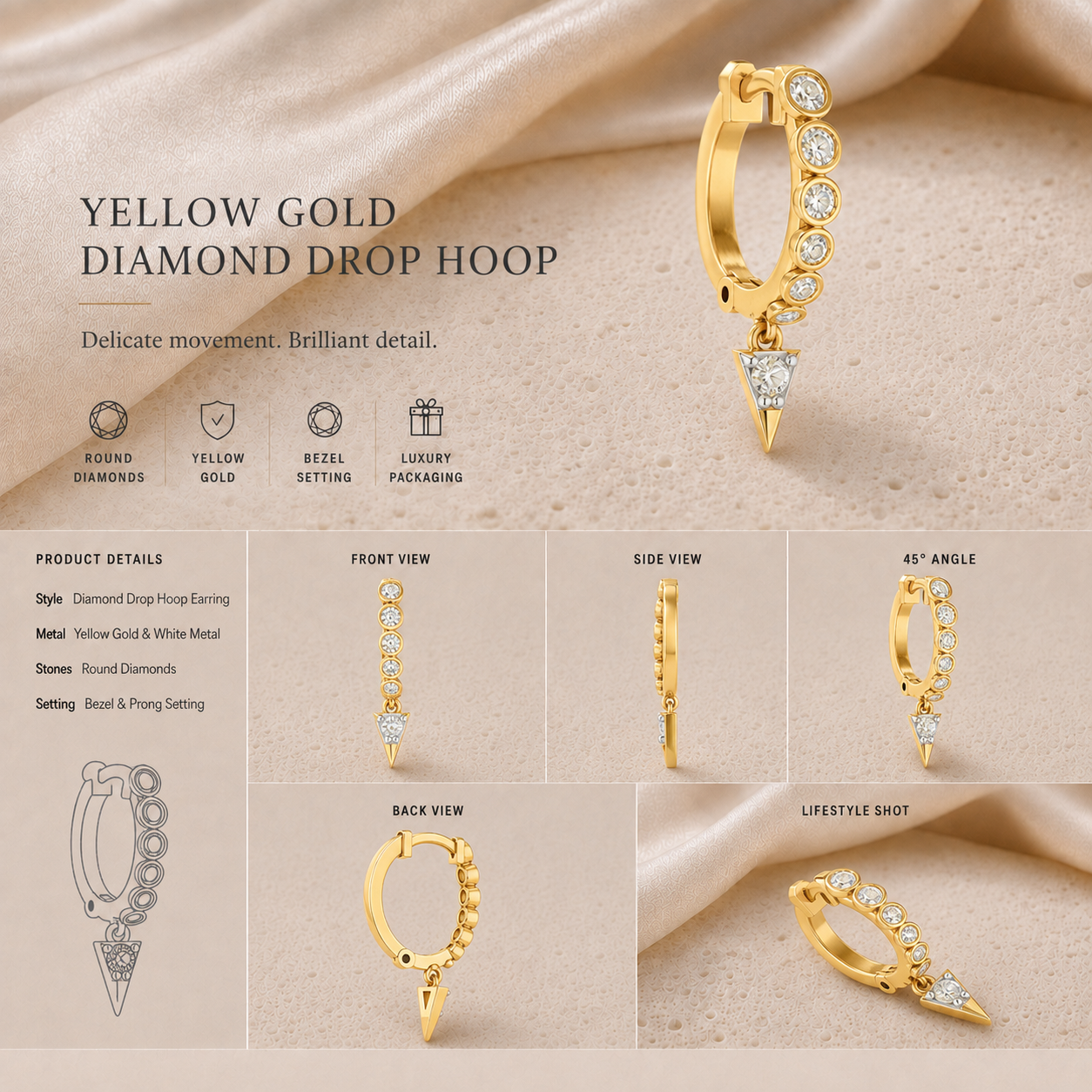 Ore 14KT Yellow Gold Circular Pendant Nose Pin